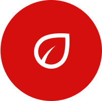 A white leaf icon on a red circular background symbolizes efficient commercial paper shredding.